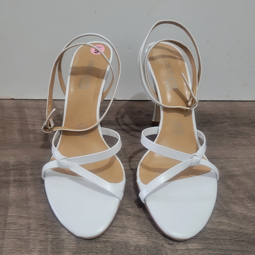 Cathy Jean white leather strappy sandals
